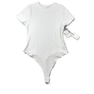 Good American NWT Micro Rib Cotton Tee Bodysuit Thong New White Size 2X L188